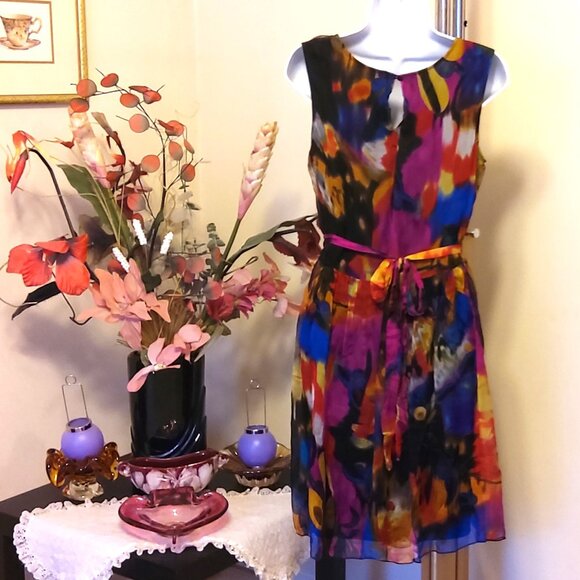 NWT SIMON CHANG Women's Unique Designed Ruffle Lined Summer Dress 12 - Picture 9 of 10